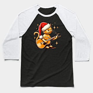 Gato dorado navideño con guitarra 2 Baseball T-Shirt